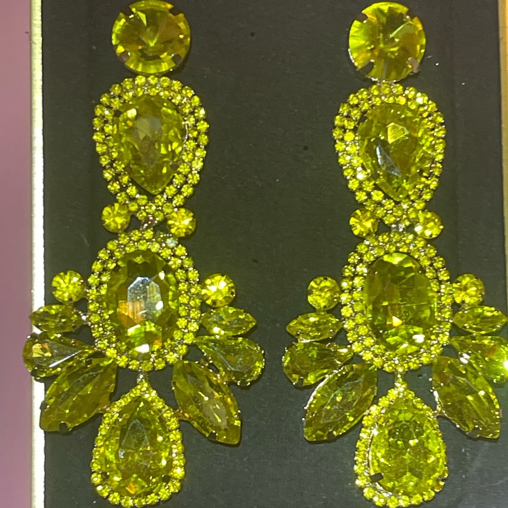 Yellow long pageant earrings